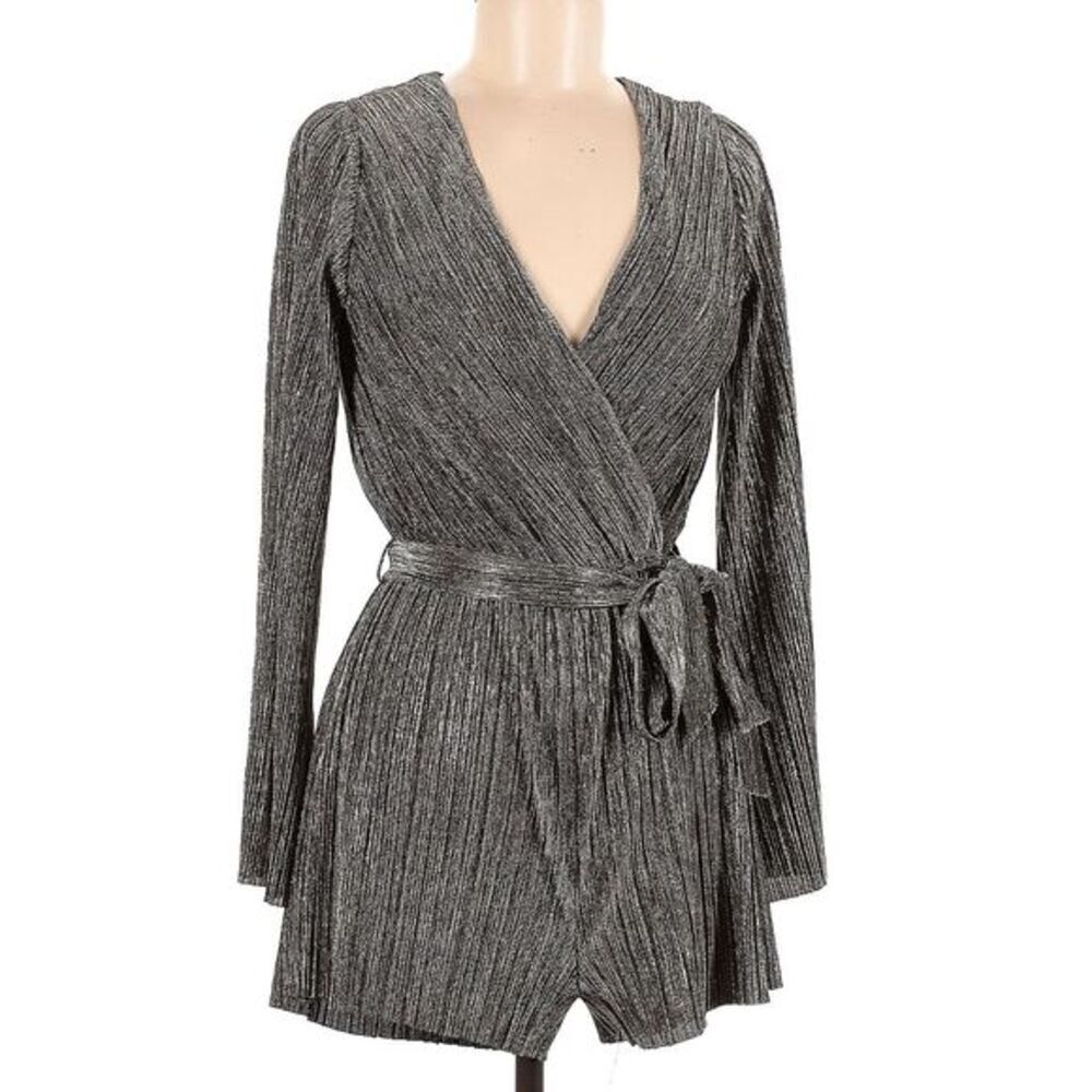 Flirtatious Outing Black Silver Pleated Romper Small
